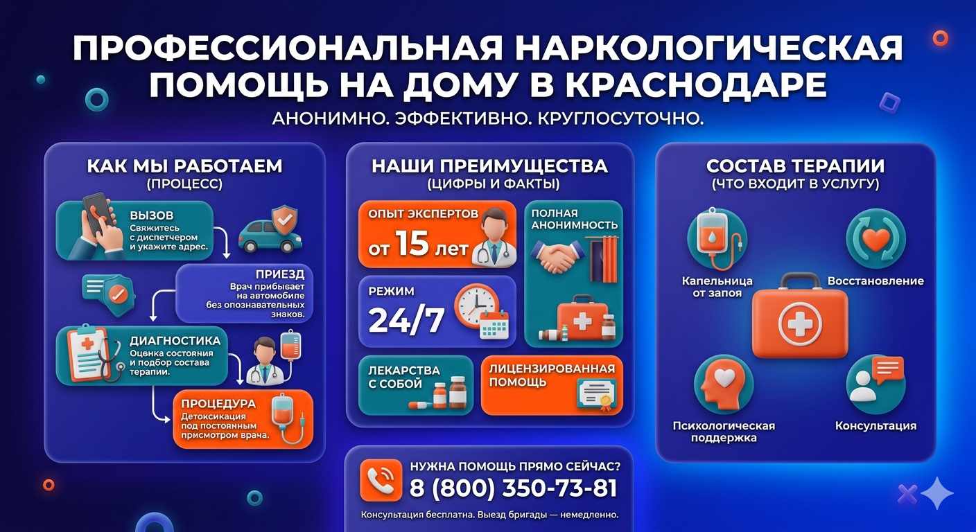 Инфографика о принципах лечения алкоголизма на дому в Чкаловске: этапы вызова нарколога, преимущества анонимной детоксикации и состав медицинской помощи.